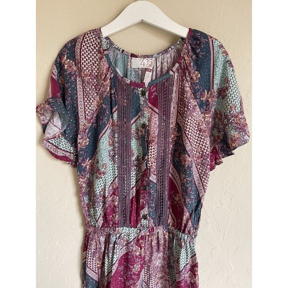 435 Matilda Jane BFFs Moments with You Size 8 Romper Crochet Lace Mixed Print Pu - Picture 4 of 6